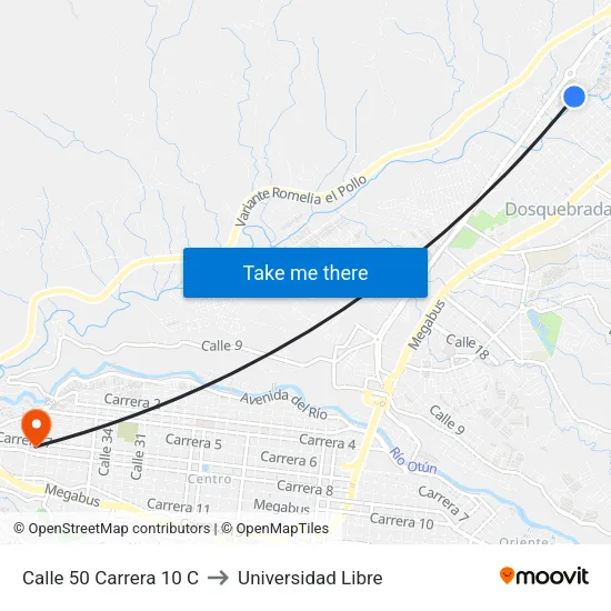 Calle 50 Carrera 10 C to Universidad Libre map