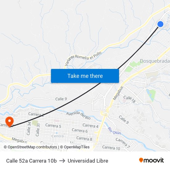 Calle 52a Carrera 10b to Universidad Libre map