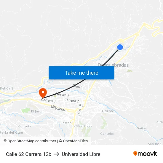 Calle 62 Carrera 12b to Universidad Libre map