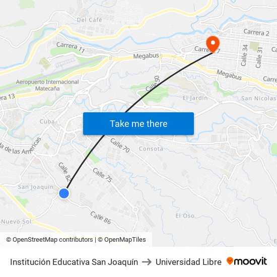 Institución Educativa San Joaquín to Universidad Libre map