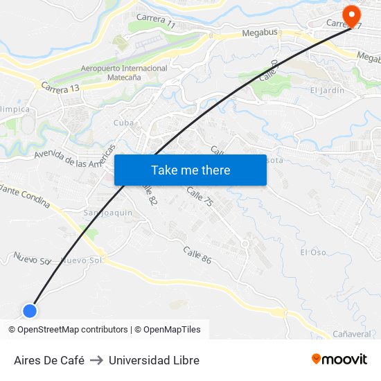 Aires De Café to Universidad Libre map