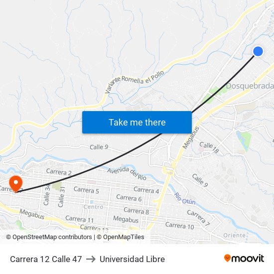 Carrera 12 Calle 47 to Universidad Libre map
