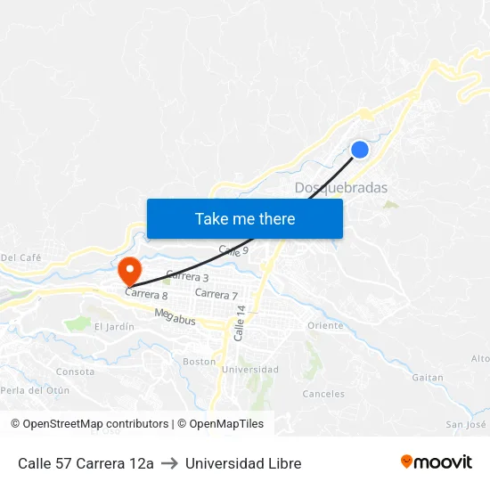 Calle 57 Carrera 12a to Universidad Libre map