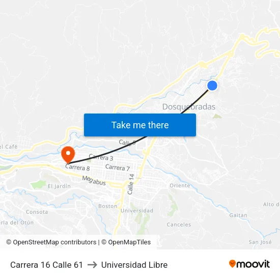 Carrera 16 Calle 61 to Universidad Libre map