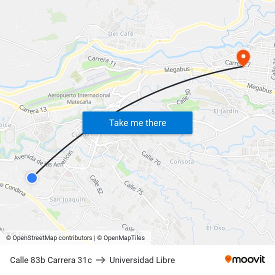 Calle 83b Carrera 31c to Universidad Libre map