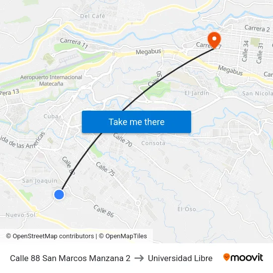 Calle 88 San Marcos Manzana 2 to Universidad Libre map