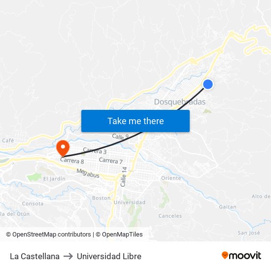 La Castellana to Universidad Libre map