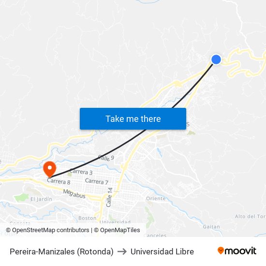 Pereira-Manizales (Rotonda) to Universidad Libre map