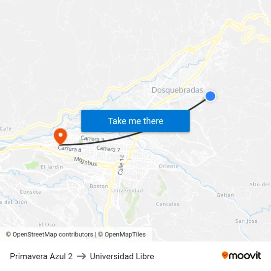 Primavera Azul 2 to Universidad Libre map