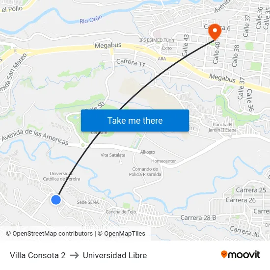Villa Consota 2 to Universidad Libre map
