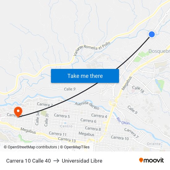 Carrera 10 Calle 40 to Universidad Libre map