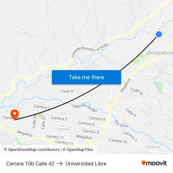 Carrera 10b Calle 42 to Universidad Libre map