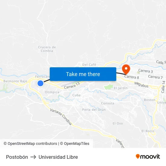 Postobón to Universidad Libre map