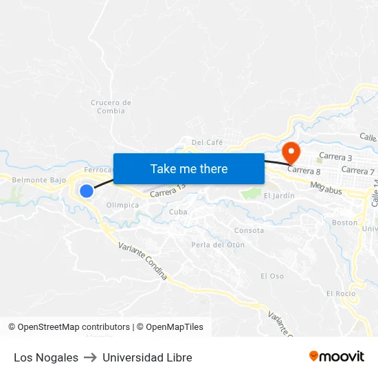 Los Nogales to Universidad Libre map