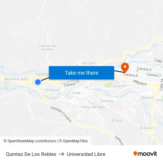 Quintas De Los Robles to Universidad Libre map