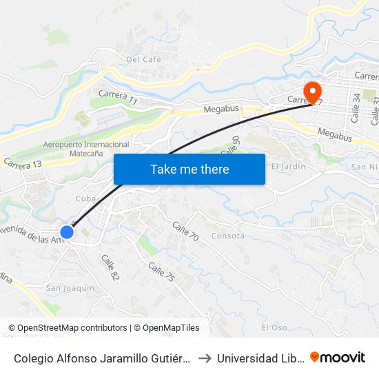 Colegio Alfonso Jaramillo Gutiérrez to Universidad Libre map