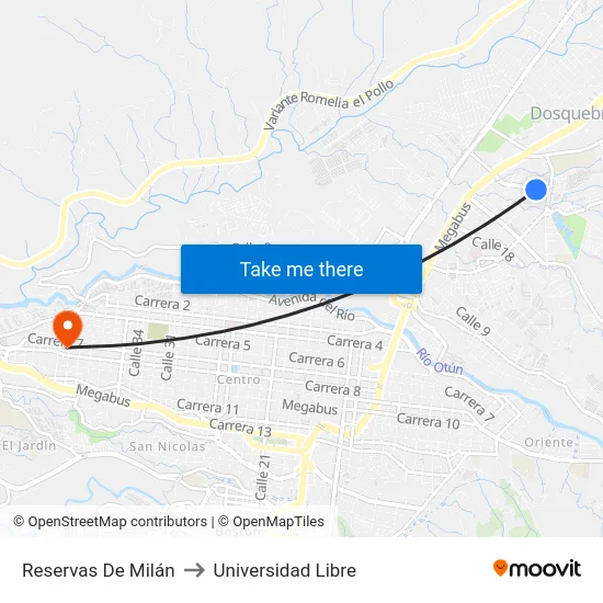 Reservas De Milán to Universidad Libre map