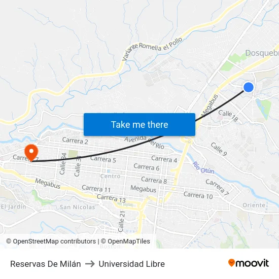 Reservas De Milán to Universidad Libre map