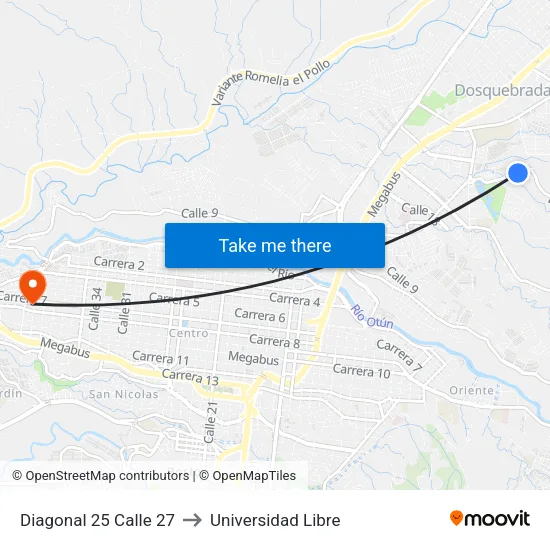 Diagonal 25 Calle 27 to Universidad Libre map