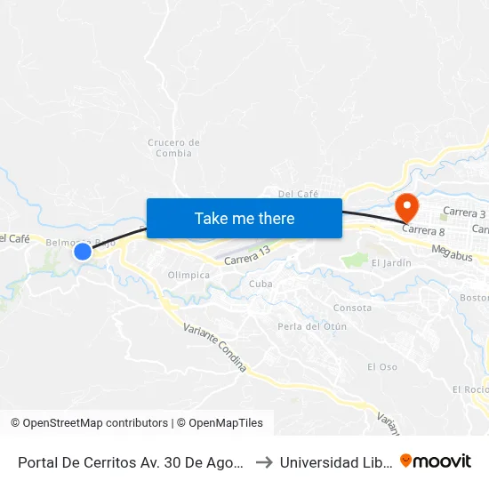 Portal De Cerritos Av. 30 De Agosto to Universidad Libre map