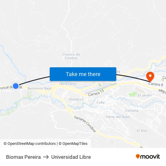 Biomax Pereira to Universidad Libre map