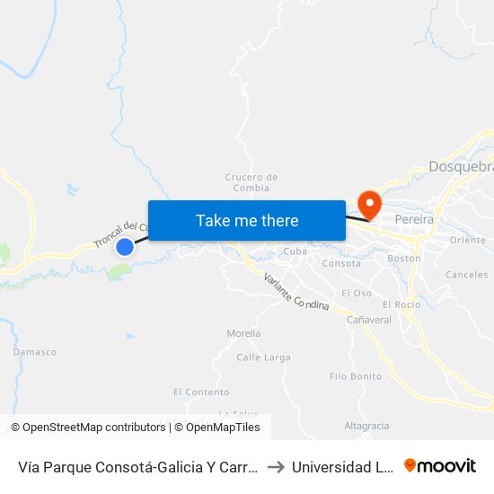 Vía Parque Consotá-Galicia Y Carrera 14 to Universidad Libre map