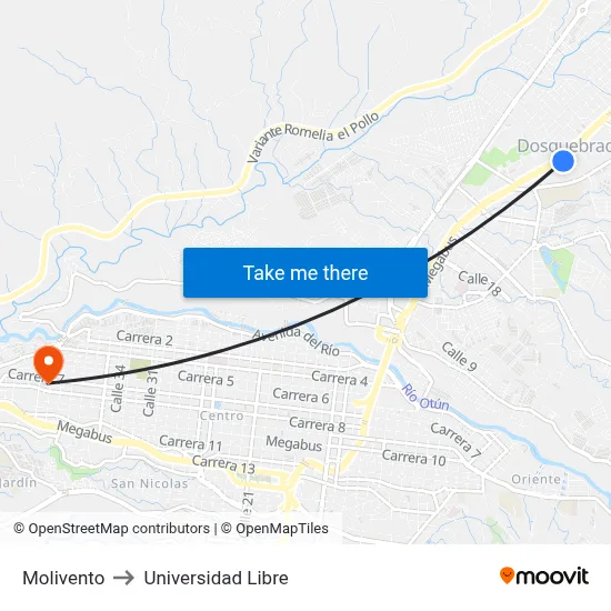 Molivento to Universidad Libre map