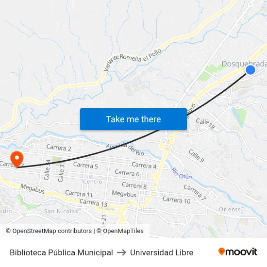 Biblioteca Pública Municipal to Universidad Libre map
