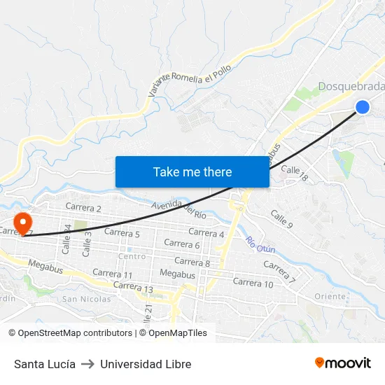 Santa Lucía to Universidad Libre map