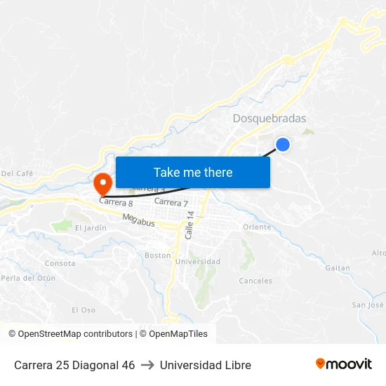 Carrera 25 Diagonal 46 to Universidad Libre map