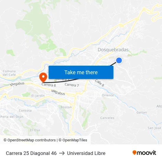 Carrera 25 Diagonal 46 to Universidad Libre map