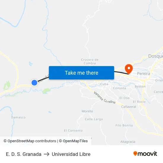 E. D. S. Granada to Universidad Libre map