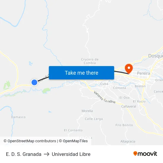 E. D. S. Granada to Universidad Libre map