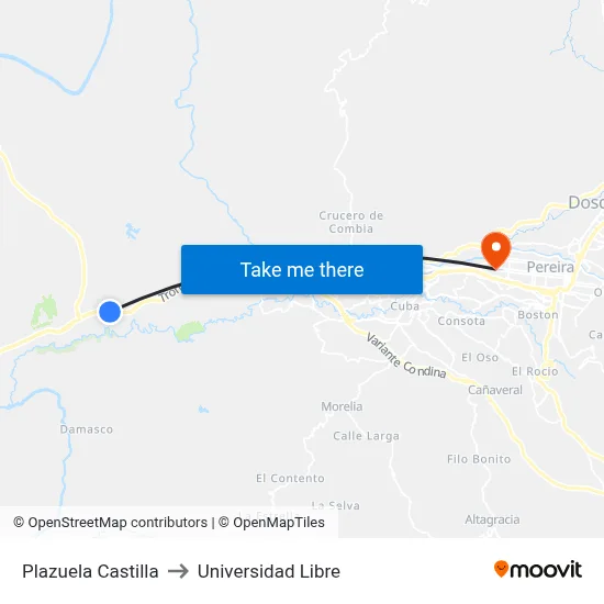 Plazuela Castilla to Universidad Libre map