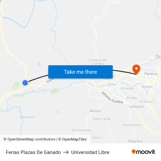 Ferias Plazas De Ganado to Universidad Libre map