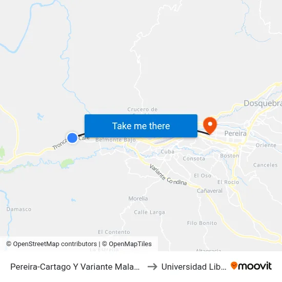 Pereira-Cartago Y Variante Malabar to Universidad Libre map