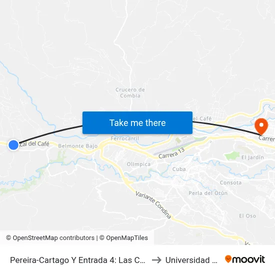 Pereira-Cartago Y Entrada 4: Las Cascadas to Universidad Libre map