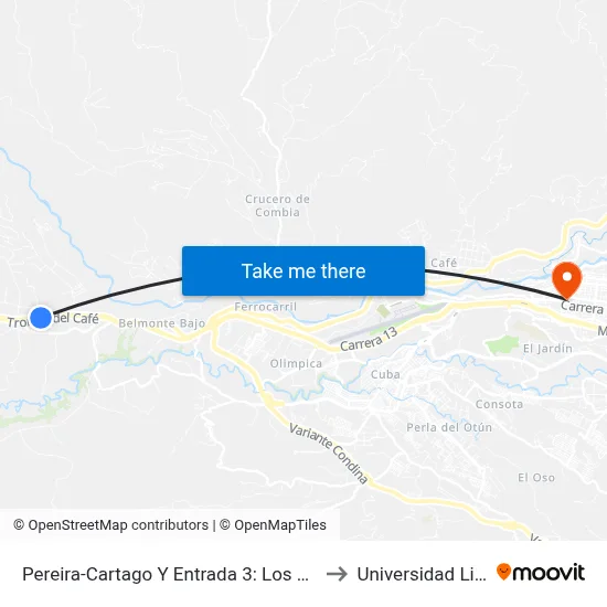 Pereira-Cartago Y Entrada 3: Los Lagos to Universidad Libre map