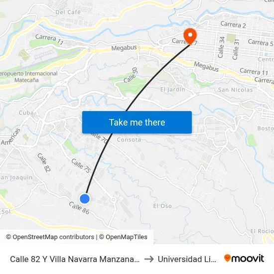 Calle 82 Y Villa Navarra Manzana 11 to Universidad Libre map