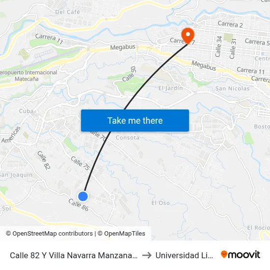 Calle 82 Y Villa Navarra Manzana 11 to Universidad Libre map