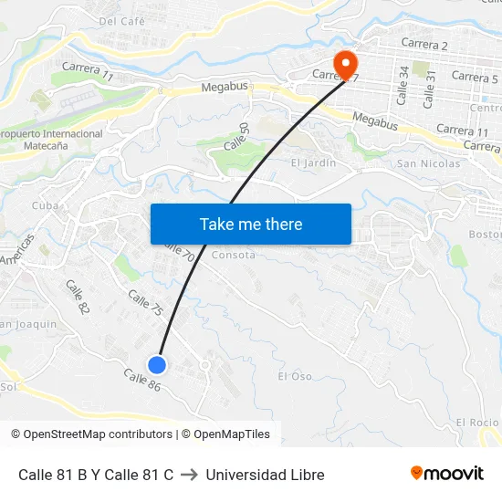 Calle 81 B Y Calle 81 C to Universidad Libre map