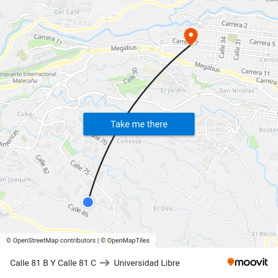 Calle 81 B Y Calle 81 C to Universidad Libre map