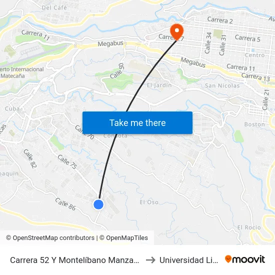 Carrera 52 Y Montelíbano Manzana 6 to Universidad Libre map