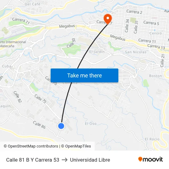 Calle 81 B Y Carrera 53 to Universidad Libre map
