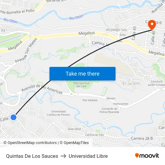 Quintas De Los Sauces to Universidad Libre map