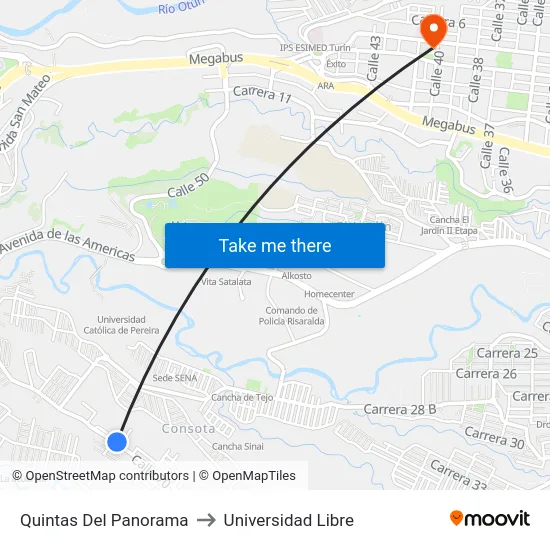 Quintas Del Panorama to Universidad Libre map