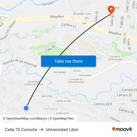 Calle 70 Consota to Universidad Libre map
