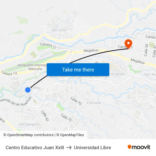 Centro Educativo Juan Xxlll to Universidad Libre map