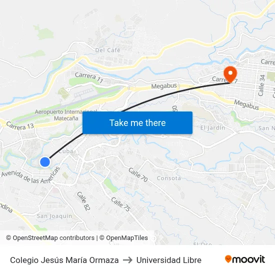 Colegio Jesús María Ormaza to Universidad Libre map