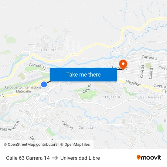 Calle 63 Carrera 14 to Universidad Libre map